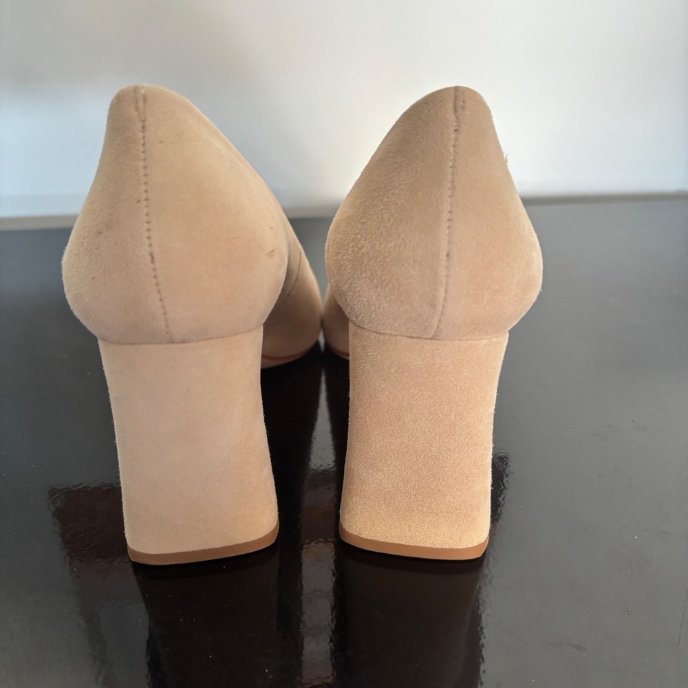 Antonio Melani Tan Suede Square Toe Block Heel Pumps Size 6.5M Made in Brazil - Picture 4 of 6
